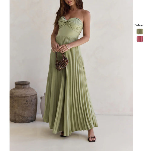 Women's Long-Sleeved Pleated Dress with Elegant Top and Flowing Skirt Lune London