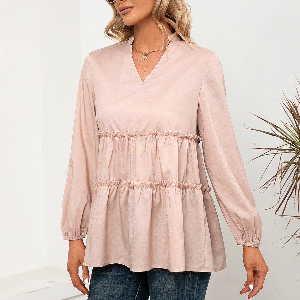 Women's top with ruffle details and V-neck Lune London