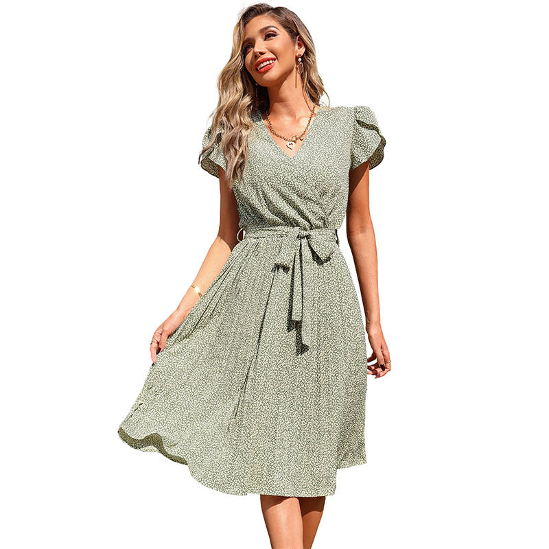 Pleated wrap dress for women with waist detail