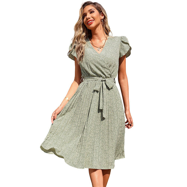 Pleated wrap dress for women with waist detail