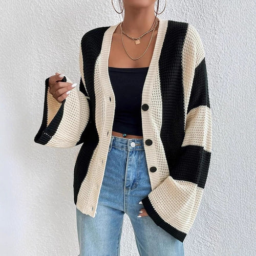 Ladies stylish cardigan with wide block stripes Lune London