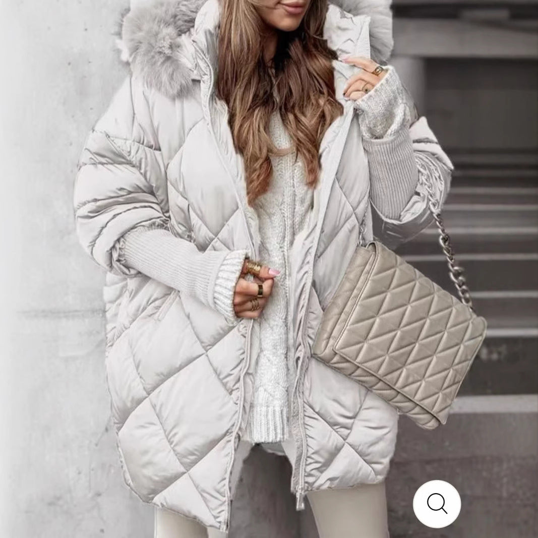 Women Quilted Winter Parka with Removable Hood Lune London