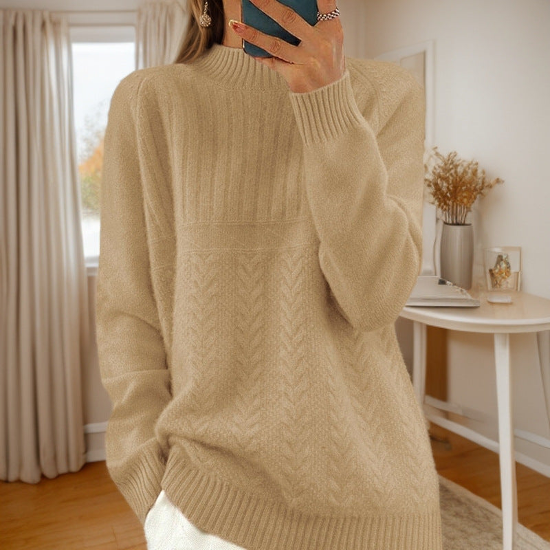 Knitted sweater for women with creative twisted pattern and high collar Lune London