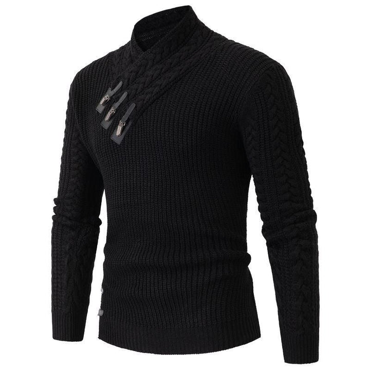 Men's Knit Sweater with Asymmetric Collar and Decorative Zipper Lune London