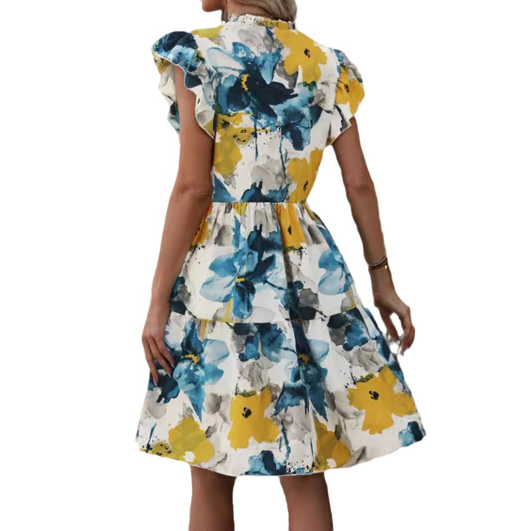 Women Ruffles Floral Dress A-line Lune London