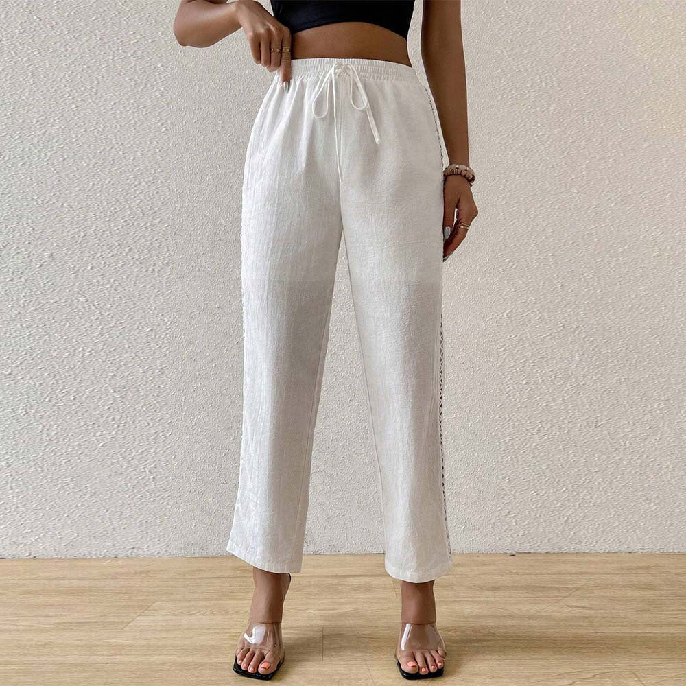 Pantalon large en coton pour femmes avec détails de volants sur le côté Chic & Stil