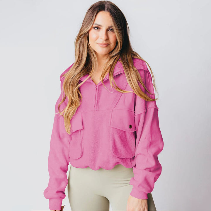 Ladies Sporty Fleece Pullover with Zip and Pocket Lune London