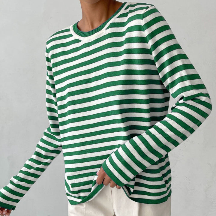 Women long sleeve striped sweater with round neck and loose fit Lune London