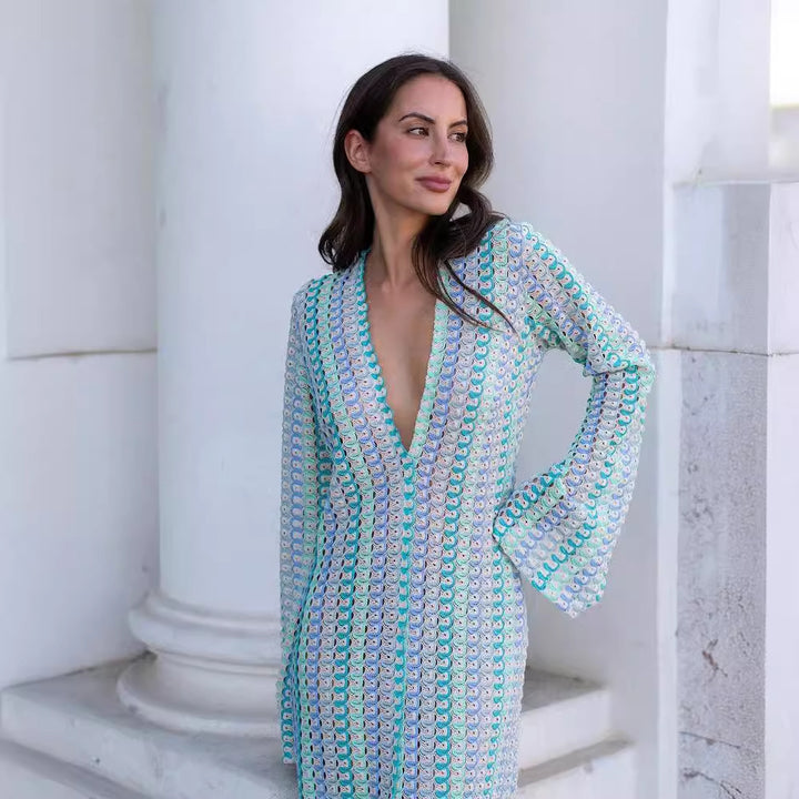 Elegant maxi dress for women with deep V-neck and wide sleeves Lune London