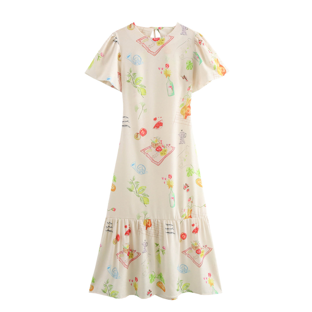 Maxi dress for women with colorful print and fluid ruffles Lune London