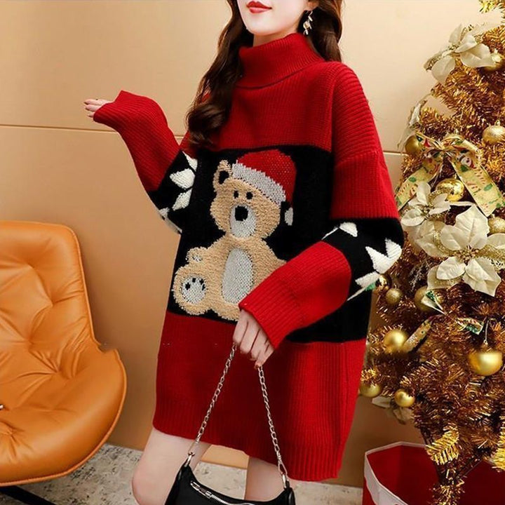 Ladies Cozy Turtleneck Sweater with Festive Bear Pattern Lune London