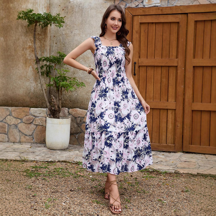Ladies Flowers Ruffle Maxi Dress Lune London