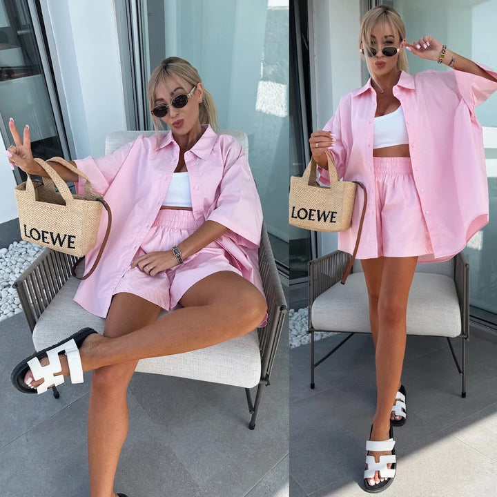 Casual short sleeve blouse and shorts set for women Lune London