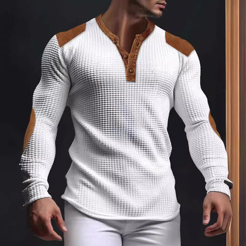 Men's Long Sleeve Henley Shirt with Textured Fabric and Contrasting Details Lune London