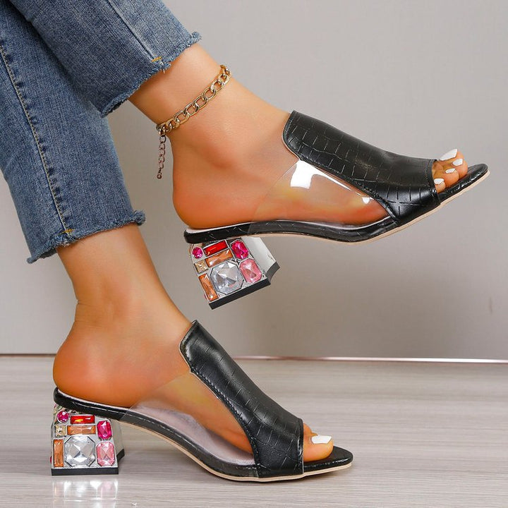Women’s strap mules with floral design and comfortable block heel Lune London