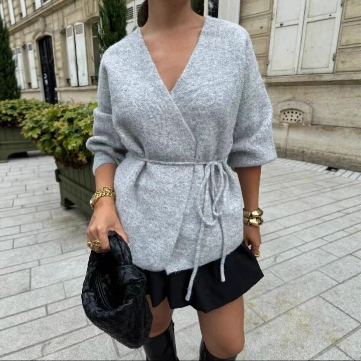 Veste tricotée décontractée pour femmes avec ceinture à nouer à la mode Lune London