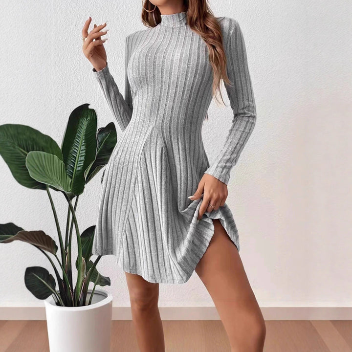 Knit dress for women with an elegant high collar and a fine ribbed texture Lune London