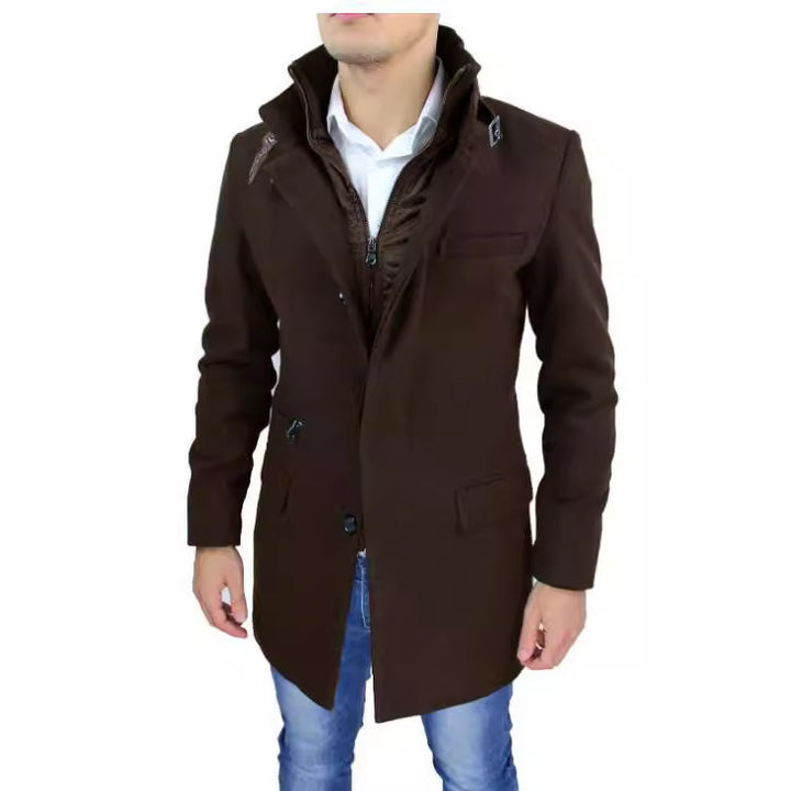 Fashionable wool coat for men with high collar and practical details Lune London