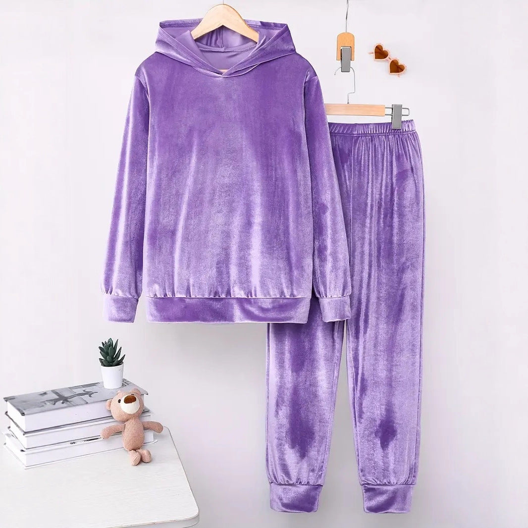 Ladies Comfortable Chic Velvet Hoodie Set