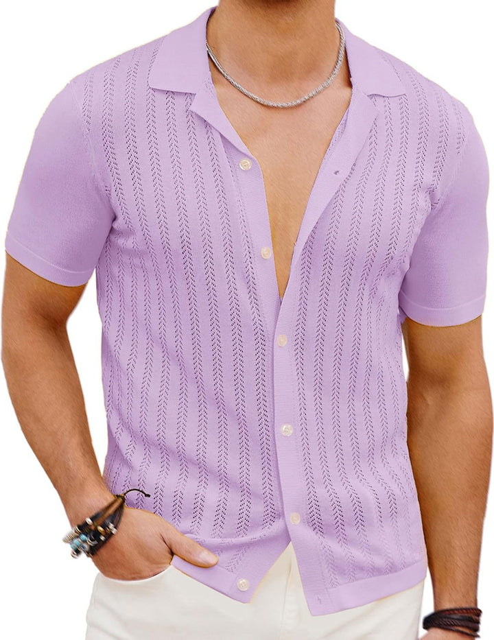 Short Sleeve Knit Shirt for Men with Textured Design Lune London