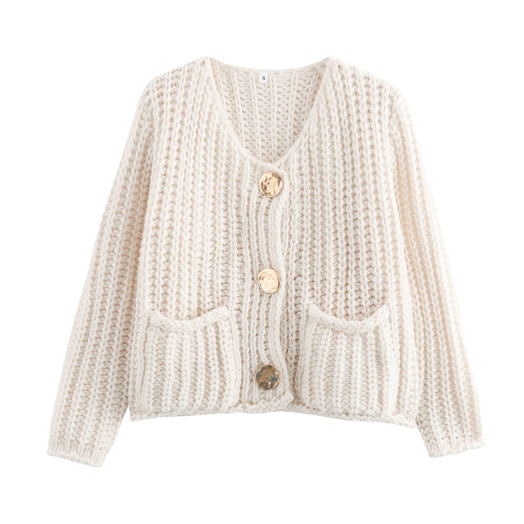 Women timeless cardigan with large buttons and pockets Lune London