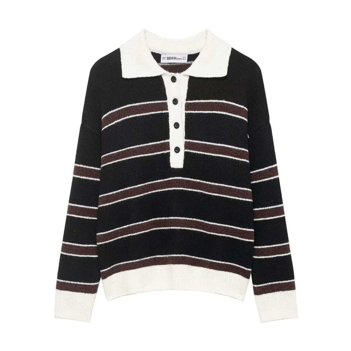 Pull décontracté pour femmes avec col et patte de boutonnage Chic & Stil