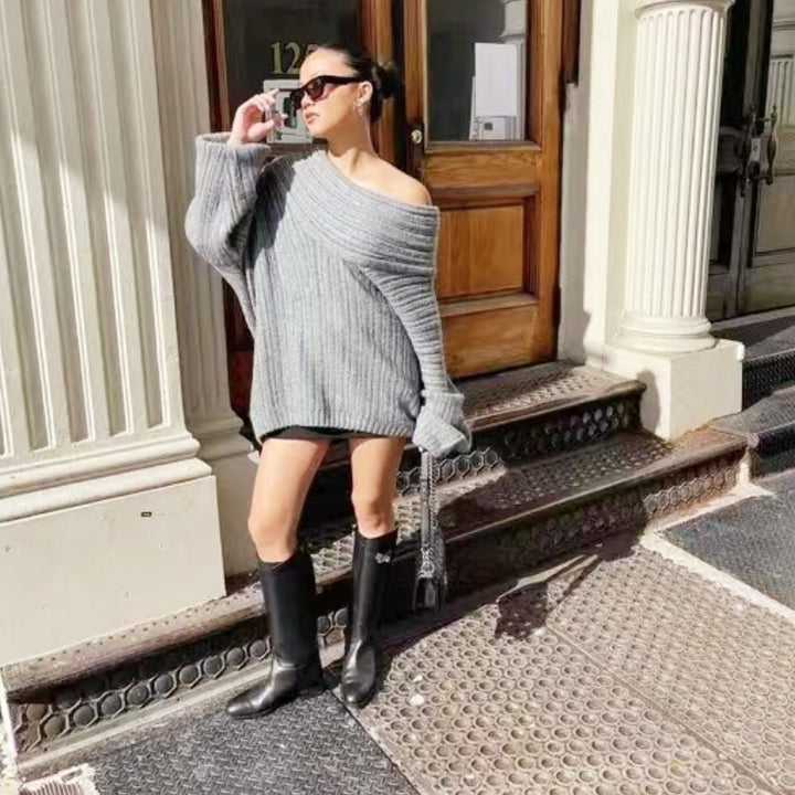 Cozy knit sweater for women with a trendy off-the-shoulder neckline Lune London