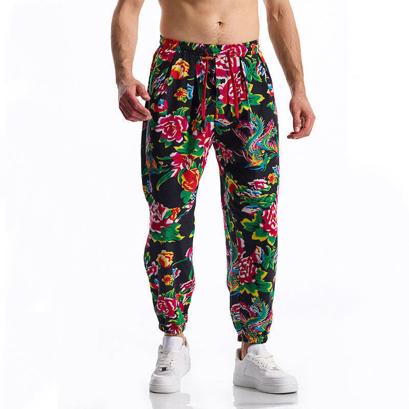 Casual Harem Pants for Men with Colorful Floral Print and Elastic Lune London