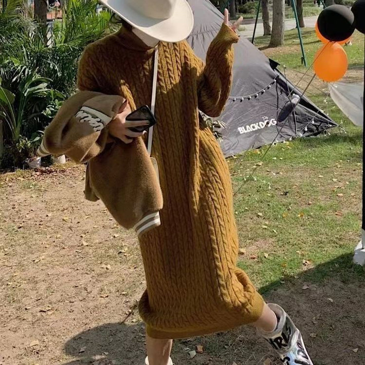 Robe en tricot pour femmes avec design de câble texturé et col montant Chic & Stil