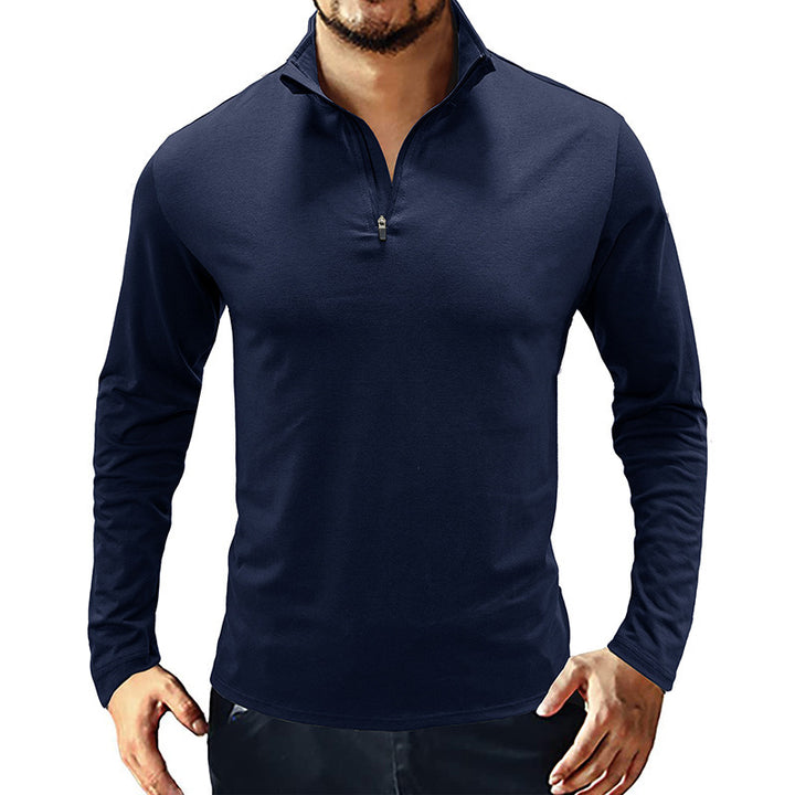 Functional T-shirt for men with high collar and half-zip Lune London