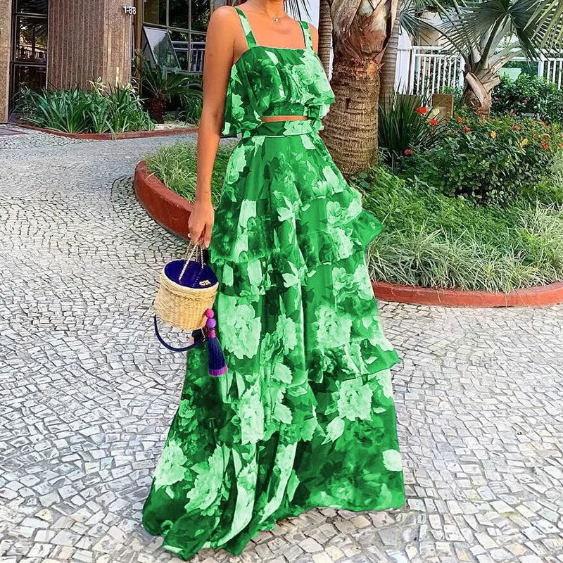 Robe Maxi Femme avec Motif Floral et Volants Chic & Stil