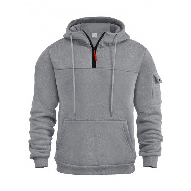 Men's Hooded Sweatshirt with Half Zipper and Side Pockets Lune London