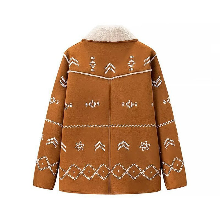 Veste teddy décontractée et chaude pour femmes avec broderie Chic & Stil