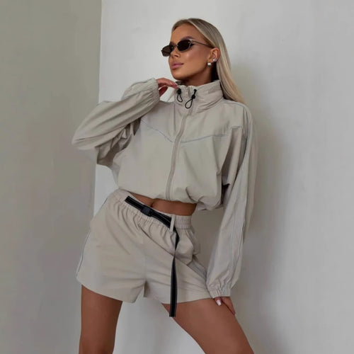 Sport leisure set for women with high collar jacket and Lune London shorts