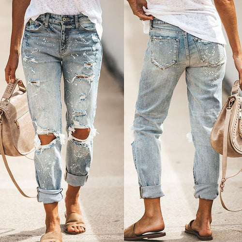 Boyfriend Destroyed Jeans for women with casual chic details and style
