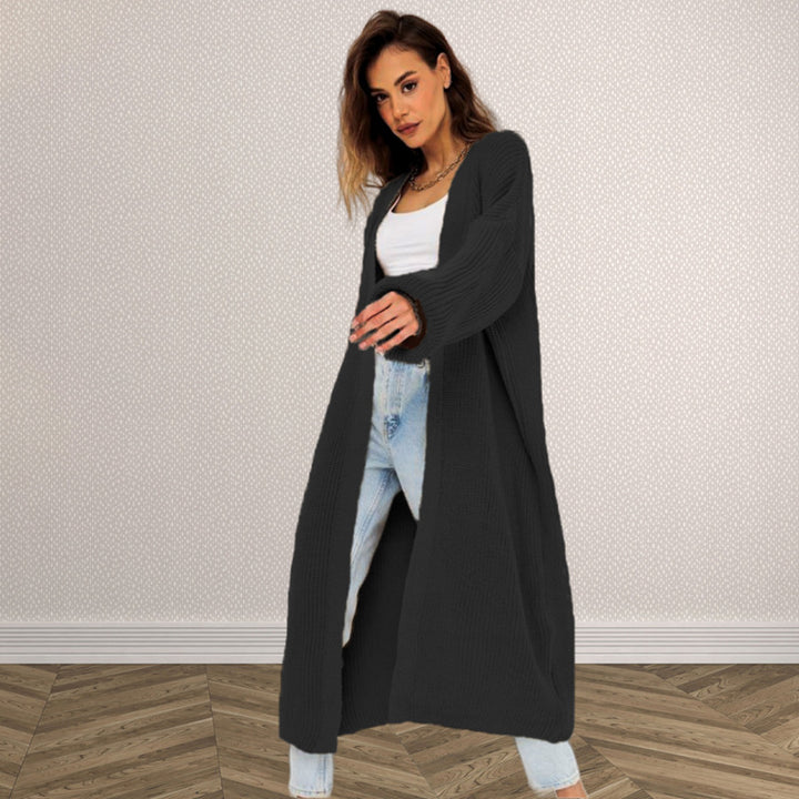 Ladies Long Knit Cardigan with Open Design and Loose Sleeves Lune London