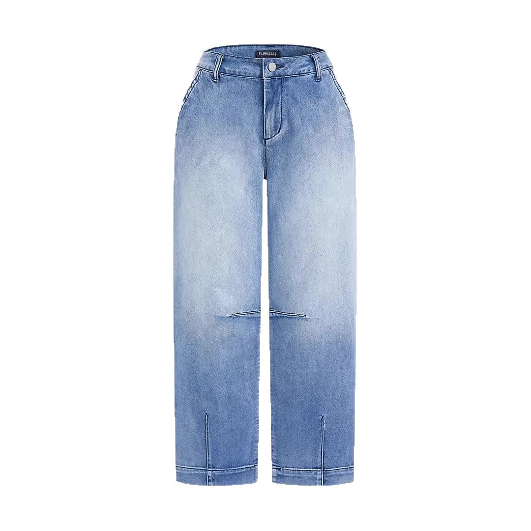 Women's loose jeans with stylish cropped cut and high waist