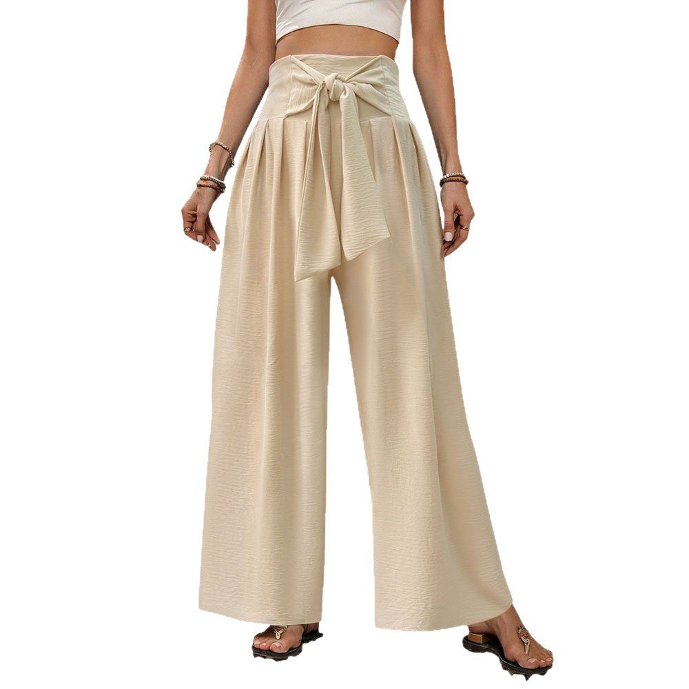 Pantalons palazzo pour femmes avec taille haute et détails de nouage