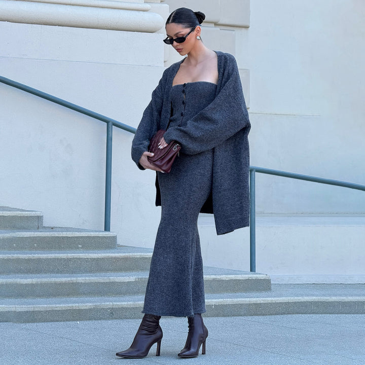 Knit dress for women in a stylish set with oversized cardigan Lune London