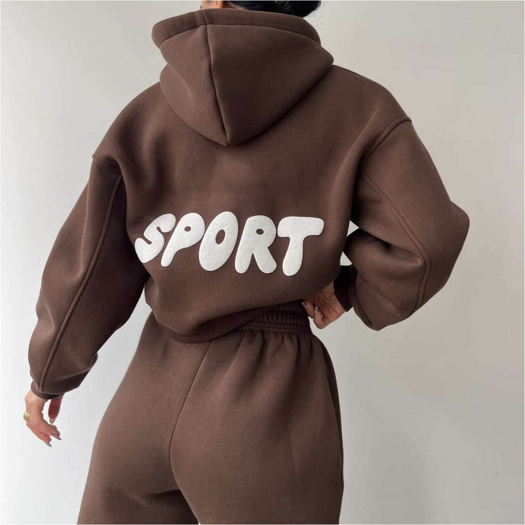 Women's Casual Sport Hoodie and Jogging Pants Set with High Waist and Soft Material