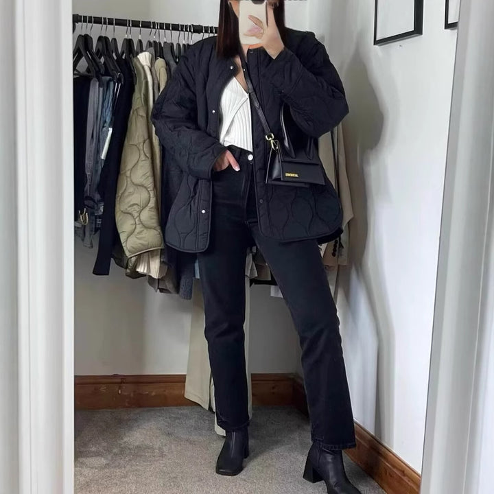 Quilted jacket for women with contemporary design and practical side pockets Lune London