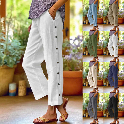 Casual linen pants for women with button details Lune London