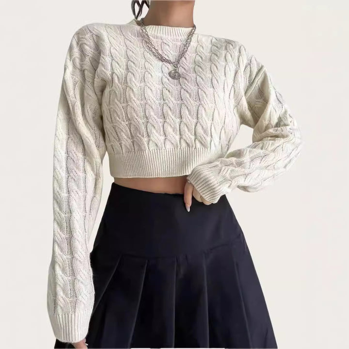 Short wool sweater for women with cable pattern Lune London