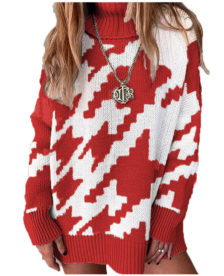 Knit sweater for women with high collar and modern zigzag pattern Lune London