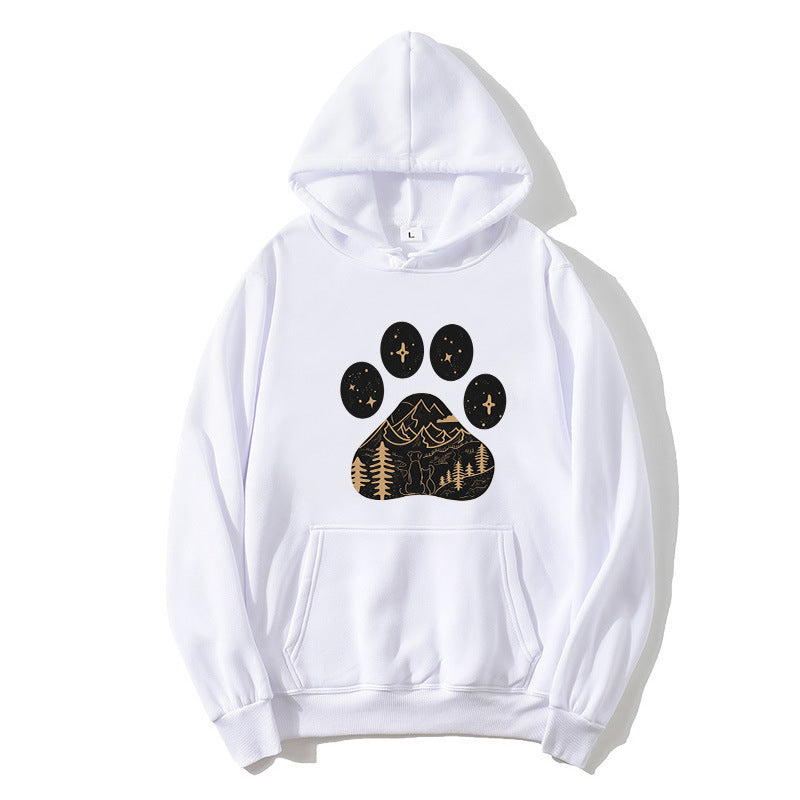 Women's hoodie with creative paw print design and mountain landscape Chic & Stil