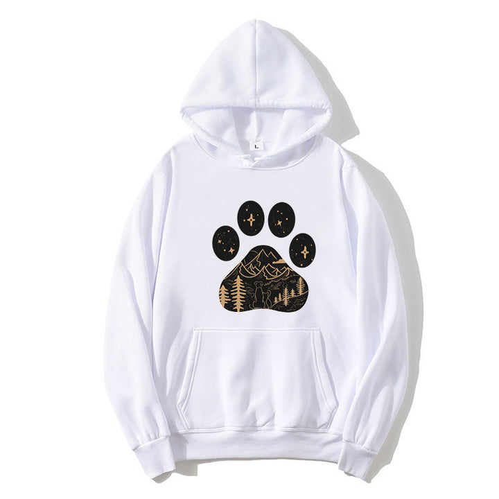 Women's hoodie with creative paw print design and mountain landscape Chic & Stil