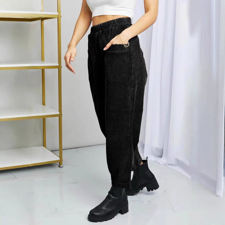 Dames Pantalon de loisirs confortable en corduroy avec taille élastique et poches Lune London