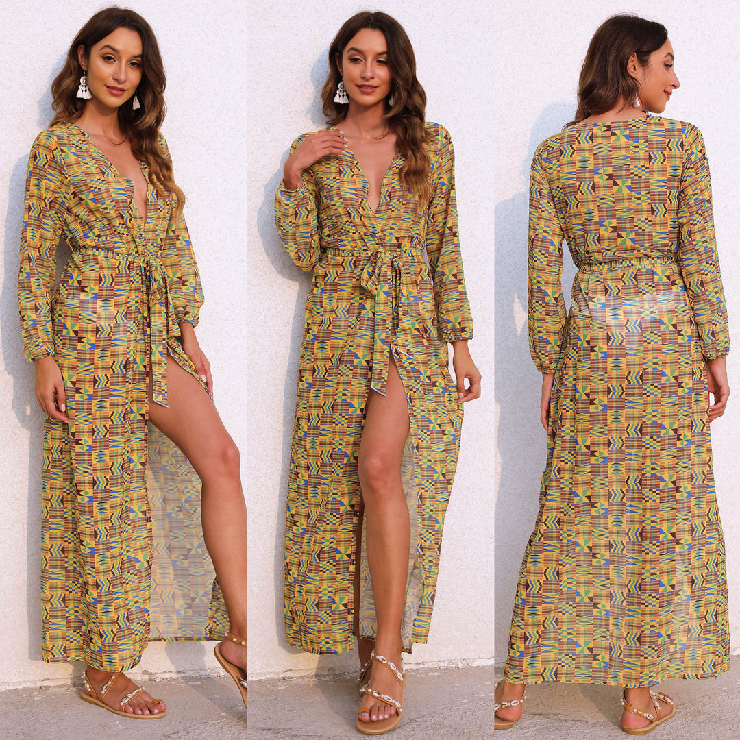 Women Maxi Wrap Dress with Long Sleeves Lune London