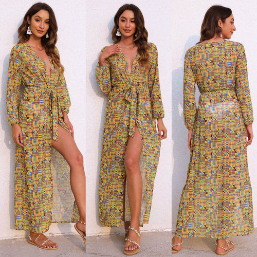 Women Maxi Wrap Dress with Long Sleeves Lune London