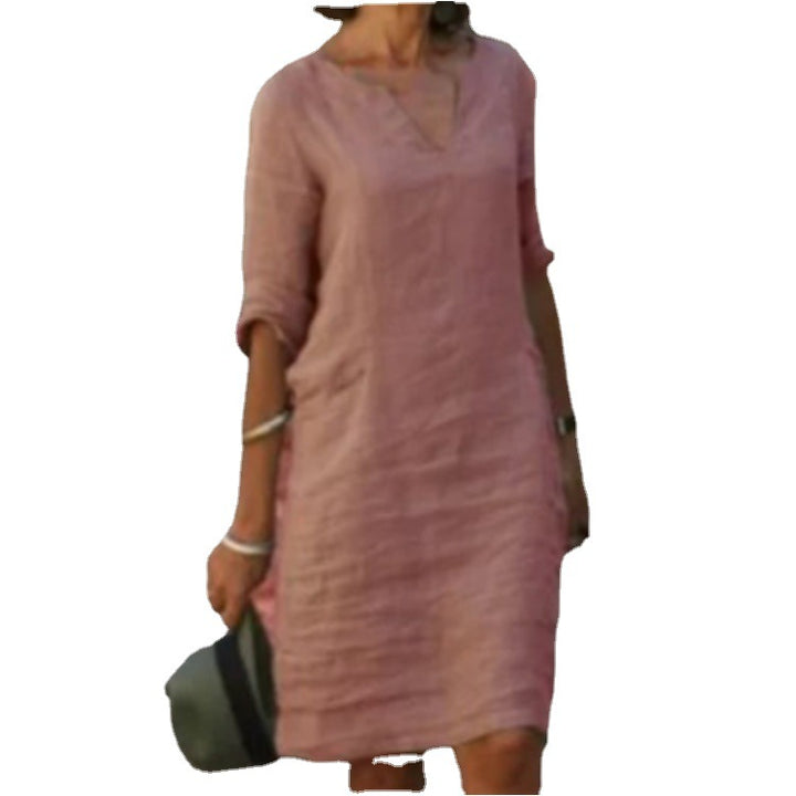 Linen dress for women with a relaxed fit and elegant V-neck Lune London